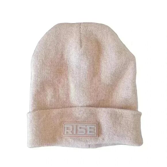 Rise Women's Unisex Cream Acrylic Cuffed Beanie w Logo Tag - Picture 1 of 5